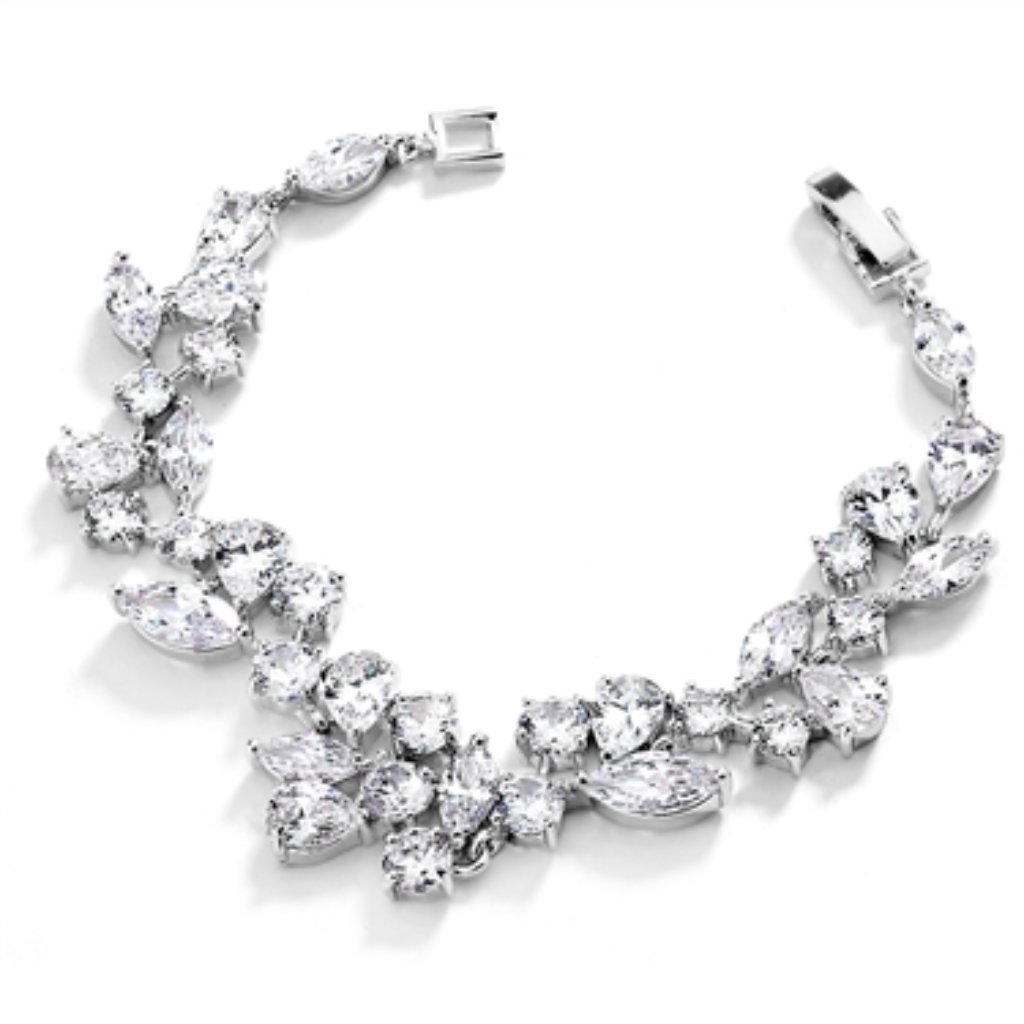 Mariell Mosaic Shaped Cz Wedding Bracelet In Silver Rhodium - 6 1/2